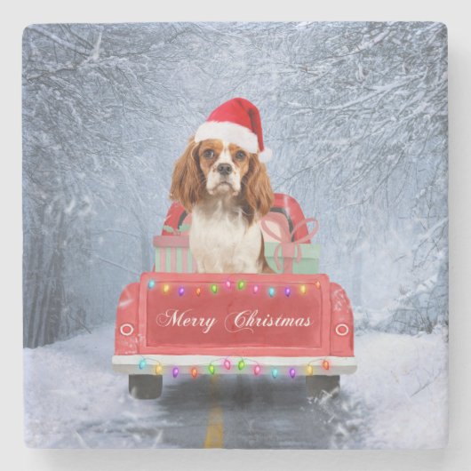 Cavalier King Charles Spaniel Dog Snow kerst Stenen Onderzetter (Voorkant)