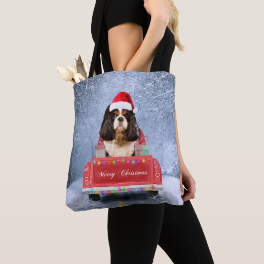 Cavalier King Charles Spaniel Dog Snow kerst Tote Bag (Dichtbij)