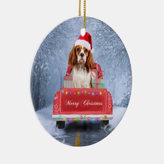 Cavalier King Charles Spaniel Dog Snow kerstmis C Keramisch Ornament (Rechts)