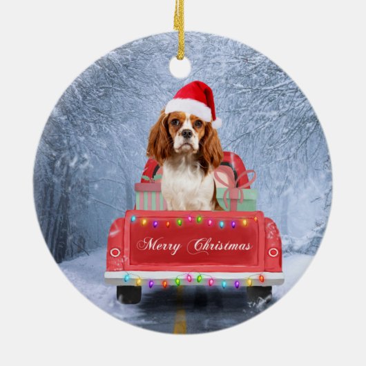 Cavalier King Charles Spaniel Dog Snow kerstmis C Keramisch Ornament (Achterkant)