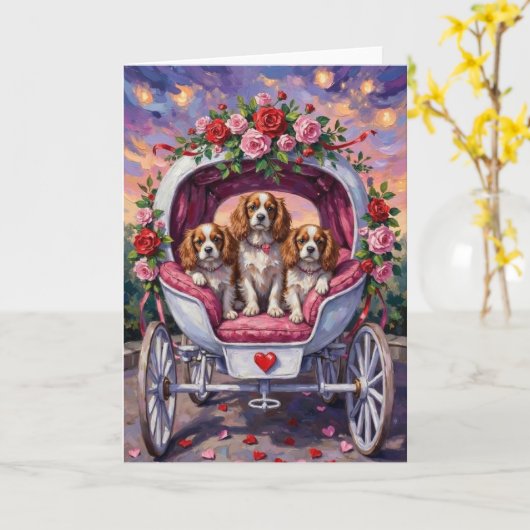Cavalier King Charles Spaniel Dog Valentine's Day Kaart (Gele Bloem)