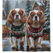 Cavalier King Charles Spaniel Dogs Christmas Snow  Douchegordijn (Voorkant)