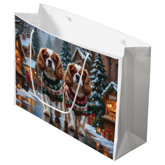 Cavalier King Charles Spaniel Dogs Christmas Snow  Groot Cadeauzakje (Voorkant Gekanteld)
