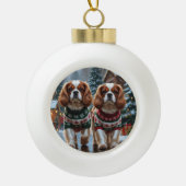 Cavalier King Charles Spaniel Dogs Christmas Snow Keramische Bal Ornament (Voorkant)