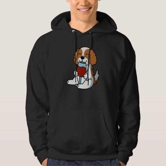 Cavalier King Charles Spaniel Drinking Wine Dog Hoodie (Voorkant)