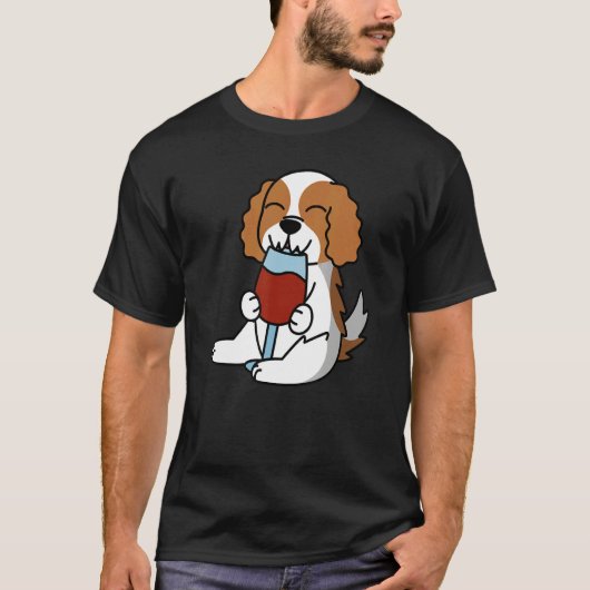 Cavalier King Charles Spaniel Drinking Wine Dog T-shirt (Voorkant)