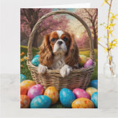 Cavalier King Charles Spaniel Easter Eggs Kaart (Gele Bloem)