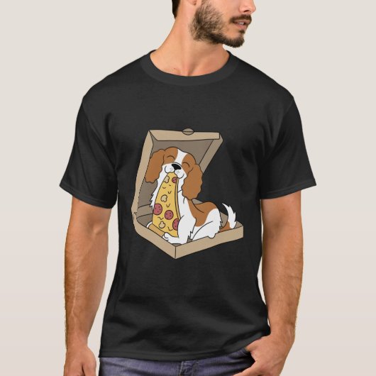 Cavalier King Charles Spaniel Eating Pizza Funny D T-shirt (Voorkant)