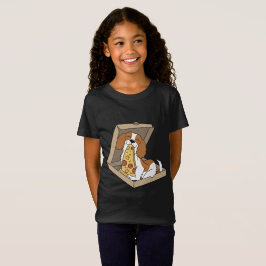 Cavalier King Charles Spaniel Eating Pizza Funny D T-shirt (Voorkant volledig)