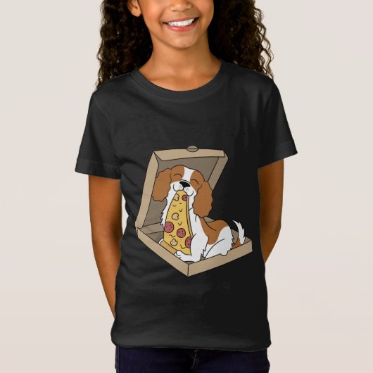 Cavalier King Charles Spaniel Eating Pizza Funny D T-shirt (Voorkant)