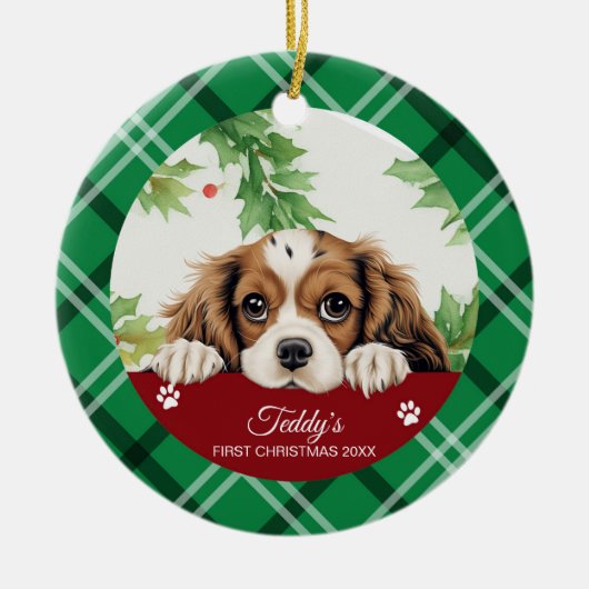 Cavalier King Charles Spaniel Eerste Kerstmis Keramisch Ornament (Voorkant)