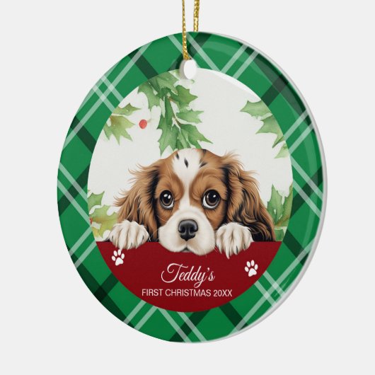 Cavalier King Charles Spaniel Eerste Kerstmis Keramisch Ornament (Links)