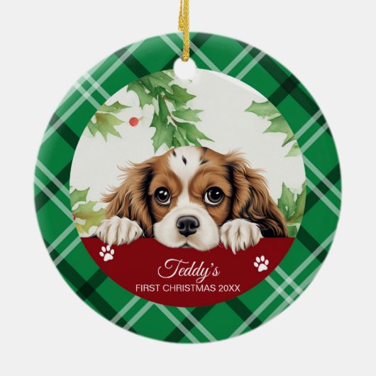 Cavalier King Charles Spaniel Eerste Kerstmis Keramisch Ornament (Achterkant)