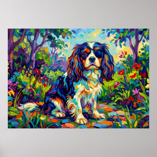 Cavalier King Charles Spaniel Fauvist Tuin Poster (Voorkant)