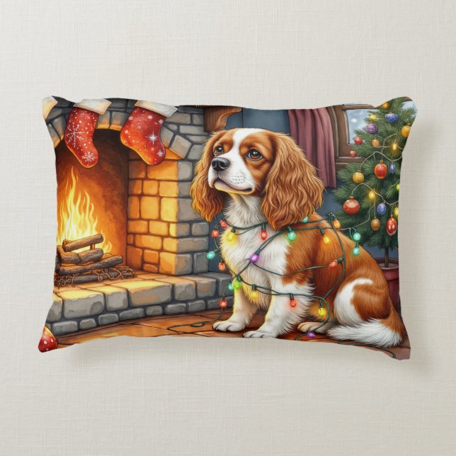 Cavalier King Charles Spaniel Fireplace Christmas Accent Kussen (Achterkant)