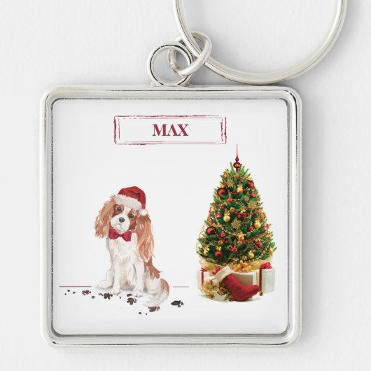 Cavalier King Charles Spaniel Funny Kersthond Sleutelhanger (Voorkant)