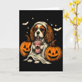 Cavalier King Charles Spaniel Geest Halloween Cava Kaart (Gele Bloem)