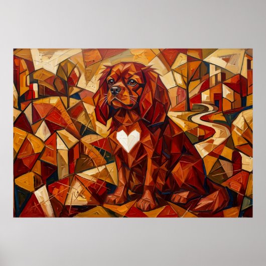 Cavalier King Charles Spaniel Geometrische Kubisti Poster (Voorkant)