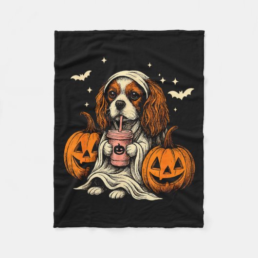 Cavalier King Charles Spaniel Ghost Halloween Cava Fleece Deken (Voorkant)