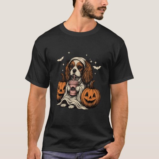 Cavalier King Charles Spaniel Ghost Halloween Cava T-shirt (Voorkant)