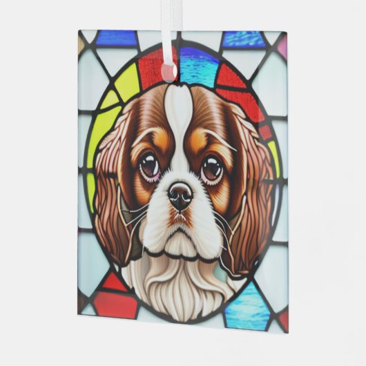 Cavalier King Charles Spaniel "Glas in lood" Glas Ornament (Voorkant links)