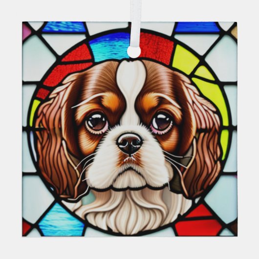 Cavalier King Charles Spaniel "Glas in lood" Glas Ornament (Achterkant)