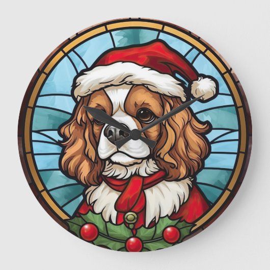Cavalier King Charles Spaniel Glas Kerstmis Grote Klok (Voorkant)