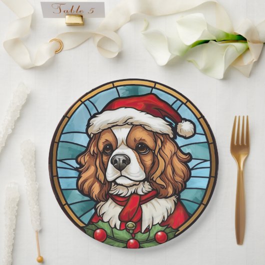 Cavalier King Charles Spaniel Glas Kerstmis Papieren Bordje (Huwelijk)