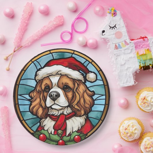 Cavalier King Charles Spaniel Glas Kerstmis Papieren Bordje (Feest)