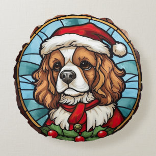 Cavalier King Charles Spaniel Glas Kerstmis Rond Kussen
