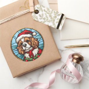Cavalier King Charles Spaniel Glas Kerstmis Ronde Sticker
