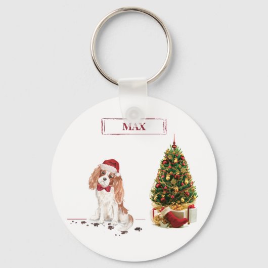 Cavalier King Charles Spaniel Grappige Kersthond Sleutelhanger (Voorkant)