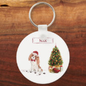 Cavalier King Charles Spaniel Grappige Kersthond Sleutelhanger (Voorkant)
