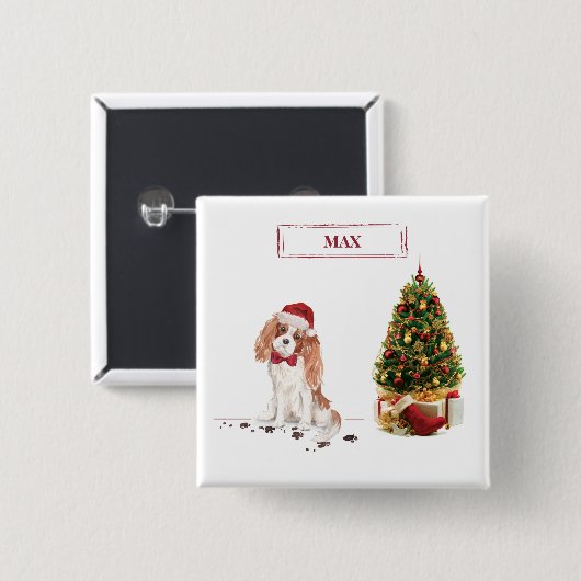 Cavalier King Charles Spaniel Grappige Kersthond Vierkante Button 5,1 Cm (Voorkant /achterkant)