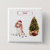 Cavalier King Charles Spaniel Grappige Kersthond Vierkante Button 5,1 Cm (Voorkant)