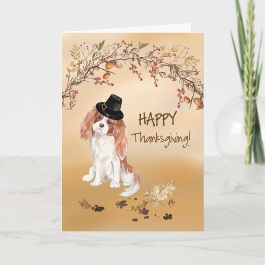 Cavalier King Charles Spaniel Grappige Thanksgivin Kaart (Voorkant)