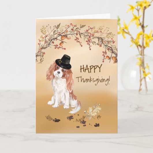 Cavalier King Charles Spaniel Grappige Thanksgivin Kaart (Gele Bloem)