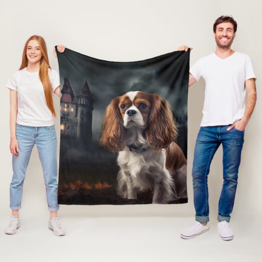 Cavalier King Charles Spaniel Halloween Griezelen Fleece Deken (In situ)