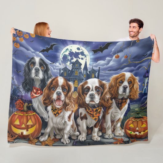Cavalier King Charles Spaniel Halloween Griezelen Fleece Deken (In situ)