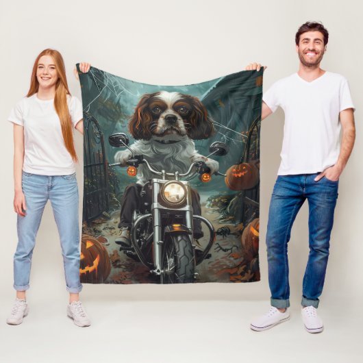 Cavalier King Charles Spaniel Halloween Griezelen Fleece Deken (In situ)