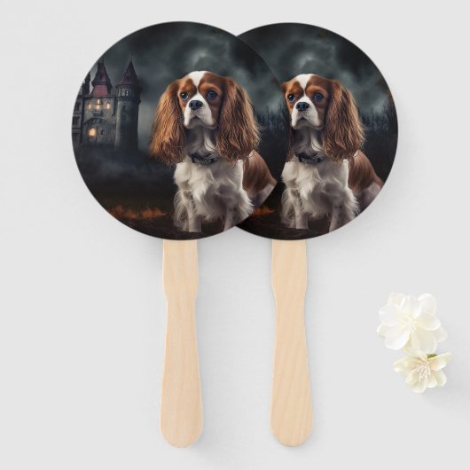 Cavalier King Charles Spaniel Halloween Griezelen Handwaaier (Voorkant en achterkant)