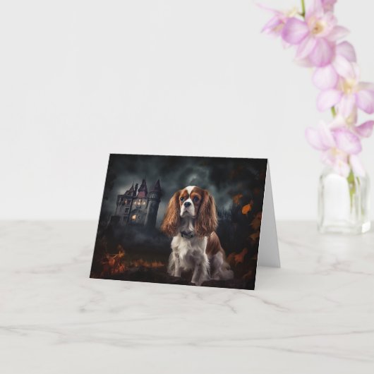 Cavalier King Charles Spaniel Halloween Griezelen Kaart (Orchidee)