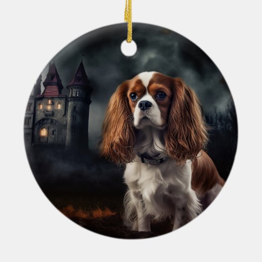 Cavalier King Charles Spaniel Halloween Griezelen Keramisch Ornament (Achterkant)
