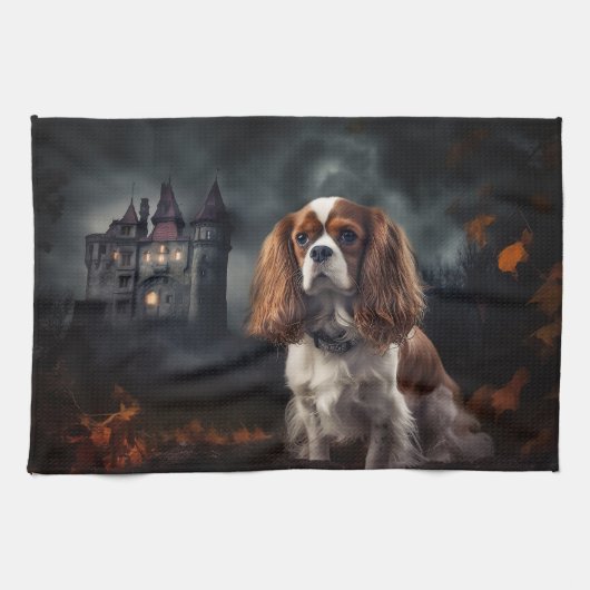 Cavalier King Charles Spaniel Halloween Griezelen Theedoek (Horizontaal)