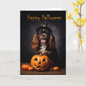 Cavalier King Charles Spaniel Halloween Kaart (Gele Bloem)