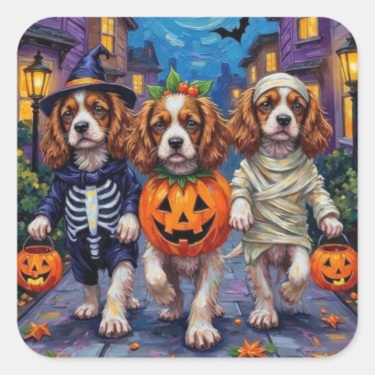 Cavalier King Charles Spaniel Halloween kostuums Vierkante Sticker (Voorkant)