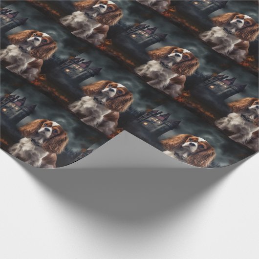 Cavalier King Charles Spaniel Halloween Scary Cadeaupapier (Hoek)