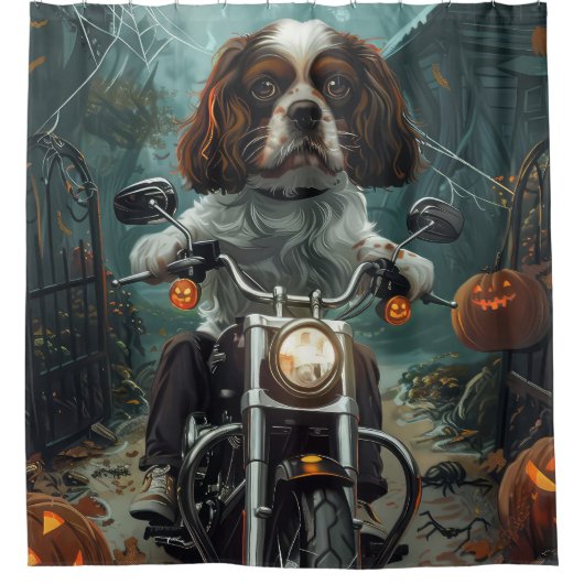 Cavalier King Charles Spaniel Halloween Scary Douchegordijn (Voorkant)
