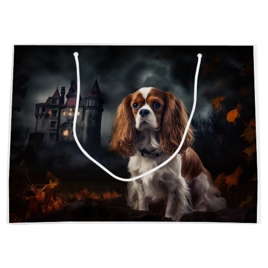 Cavalier King Charles Spaniel Halloween Scary Groot Cadeauzakje (Voorkant)
