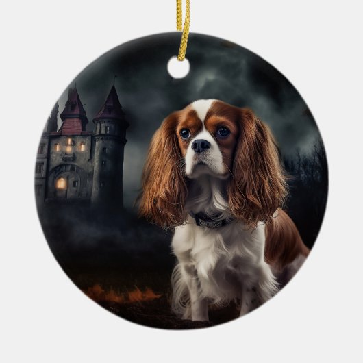 Cavalier King Charles Spaniel Halloween Scary Keramisch Ornament (Voorkant)